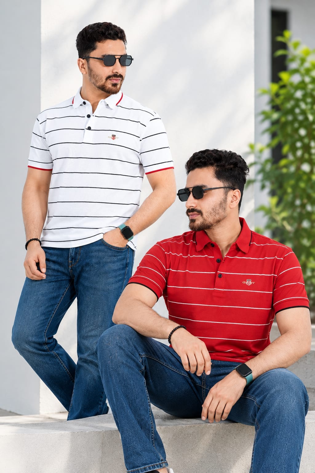 2Pcs Combo Gents Polo - White & Red